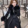 Damenmäntel Mittel Lang Herbst und Winter elegantoutwearklassischNeuankunft Taille Schwarzes Kleid Silmoutwear für Damen
