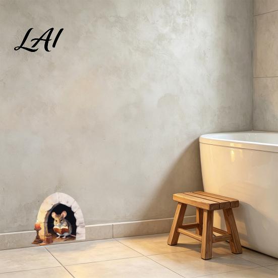 Indoor Outdoor Glass Decor 3D Mouse Hole Wall Decals Peel And Stick Cute Cartoon Mice Reading Sticker Decorative Durable Stickers Vinyl for