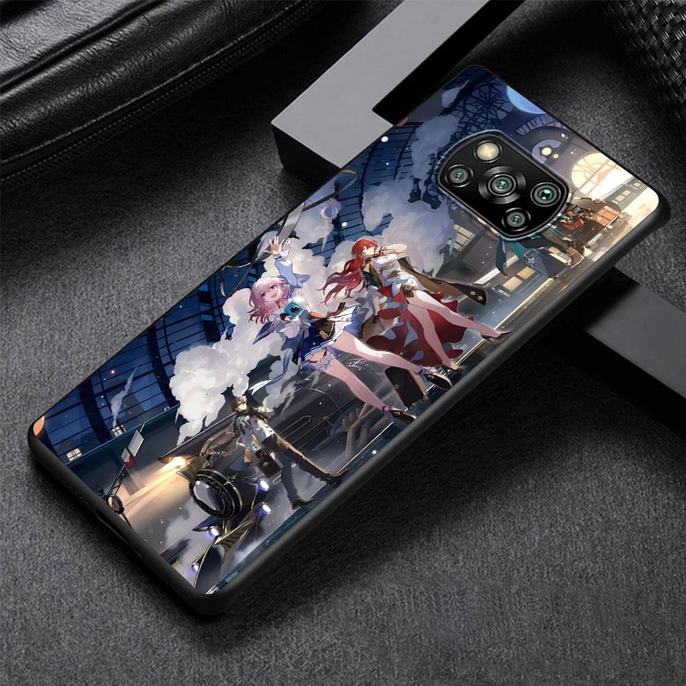 Black Swan Star Rail Sparkle Case for Xiaomi Poco M5s X3 NFC X5 F3 M4 M3 Pro Black Silicone Soft Phone Cover Coque