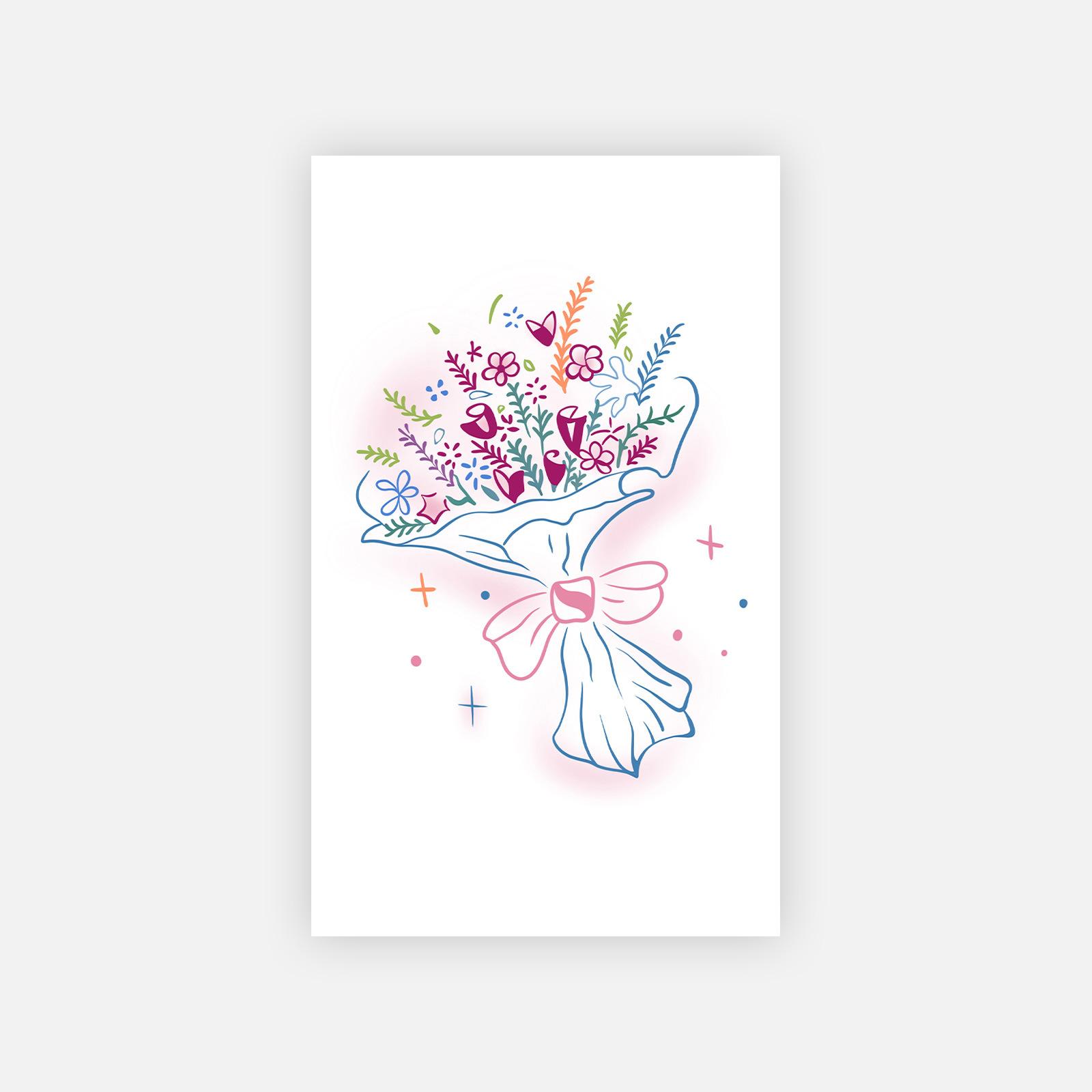 Simple High-End Feeling Small Fresh Dopamine Dream Color Bow Bouquet Tattoo Sticker 6*10