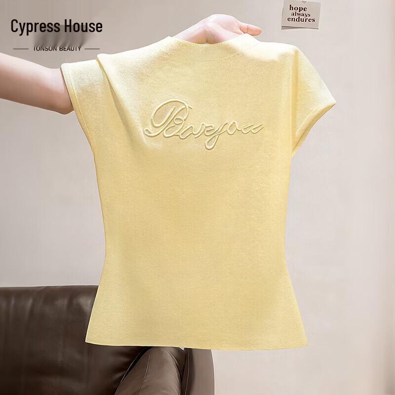 Sibaishe Women s Embroidered Stand-Collar Knit T-Shirt One Size