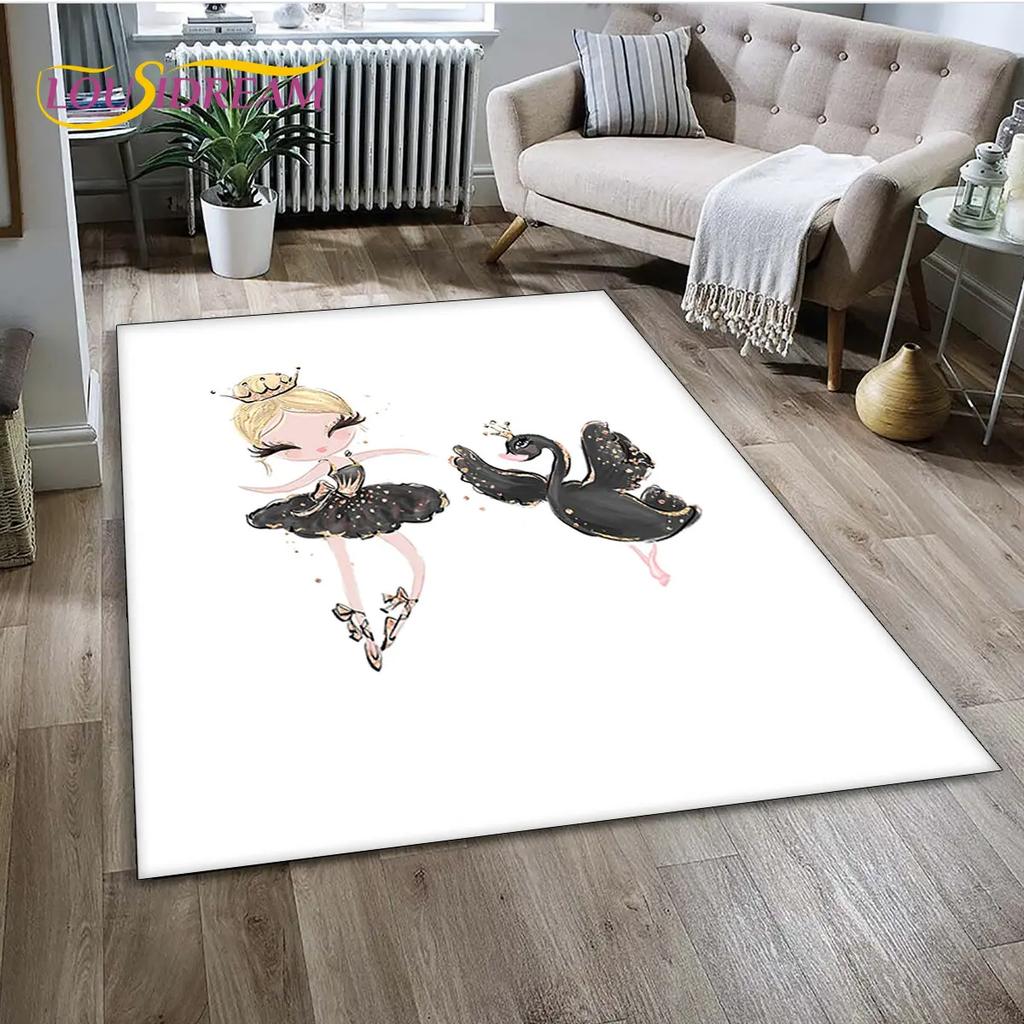 3D Cute Ballet Girl Ballerina Unicorn Cartoon Area Rug,Carpet for Home Living Room Bedroom Sofa Doormat Decor,Non-slip Floor Mat