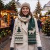 Winter Warm Knitted Scarf for Women Reversible Fair Isle Snowflake Reindeer Holiday Scarf Soft Long Wrap Christmas Festive Accessories Elk
