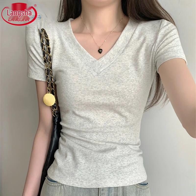 Langsheng Women's Slim Fit V-Neck Short Sleeve T-Shirt
