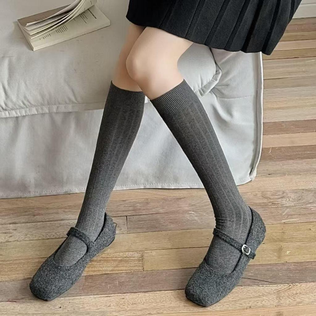 Women's Over-the-Knee Grey Ballet Style Stripe Socks
