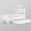 House Bed Children's Bed with Ladder and Drawers, incl. Slatted Frame, Solid Wood Loft Bed with Fall Protection 90x200cm White (without Mattress)