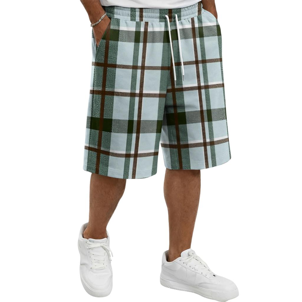 Men's Casual Plaid Drawstring Shorts Lightweight Comfortable Fit Relaxed Style Suitable for Everyday Wear