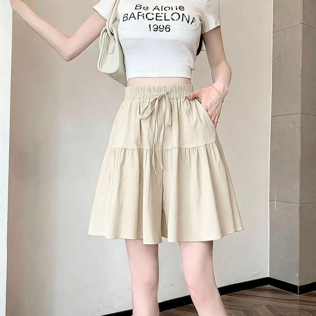 Women's Summer Ice Silk Wide-Leg Skort: Casual, Lightweight, Plus Size 5-Point Length