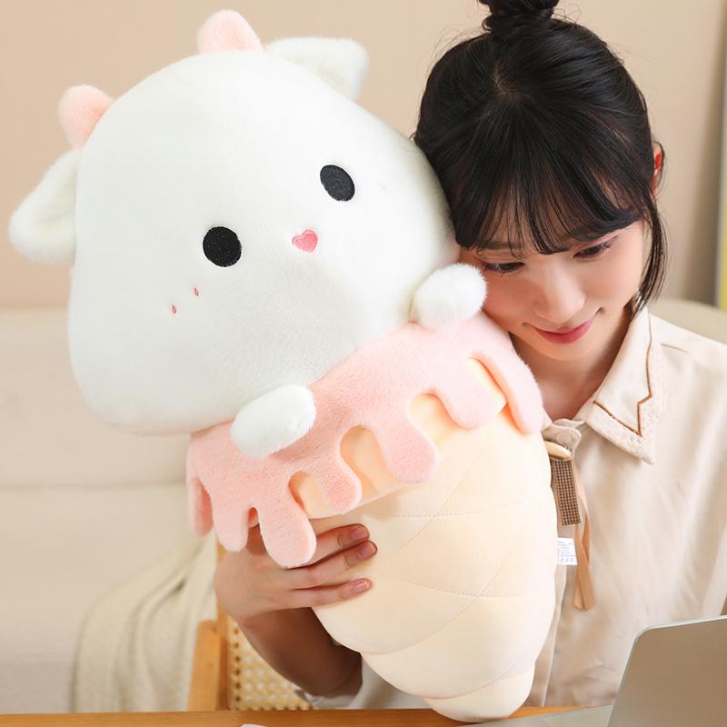 Non-Toxic Ice Cream Plush Pillow Stuffed Food Plushie 35/60Cm Animal Shape Sheep Pig Capybara Cushion Decorative Birthday Gift