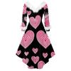 Damen stilvolles und elegantes langärmeliges V-Ausschnitt Kleid mit Valentinstags-Herzprint