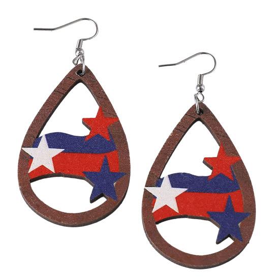 1 Pair Hollow Drop Earrings for Women, Fourth of July Independence Day Earrings, American Flag Stars Stripes Design Hook Earrings A