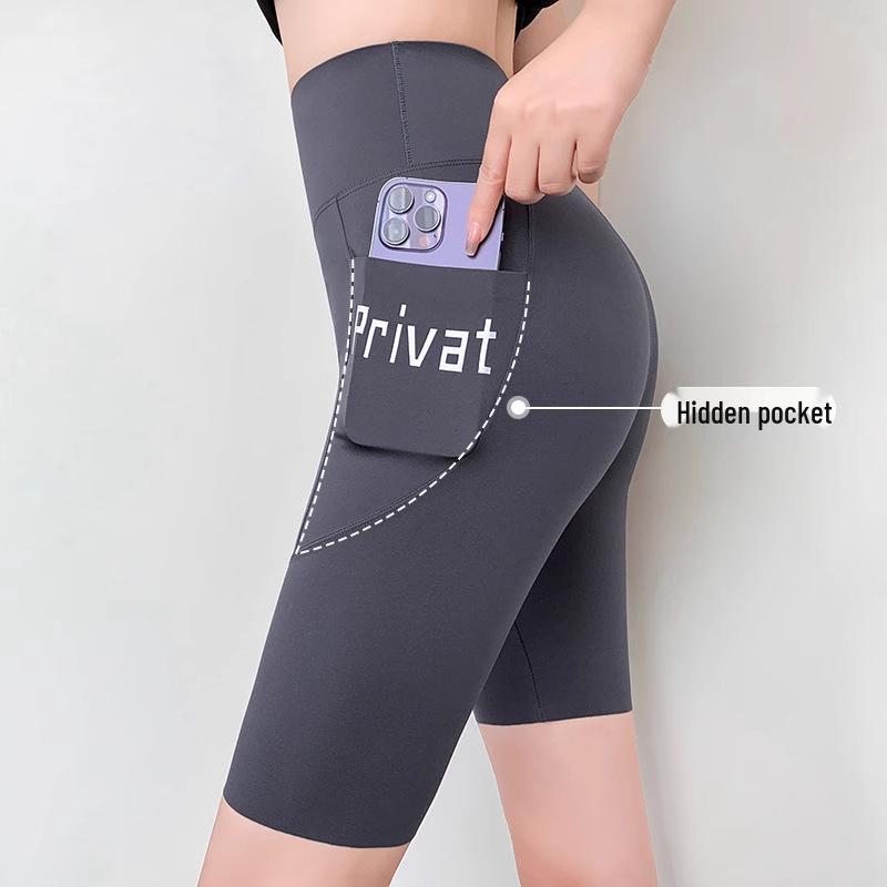 Women's High-Waisted Tummy-Control Shark Shorts with Pockets - Yoga, Sports, Anti-Exposure, Base Layer Safety, Summer Wear