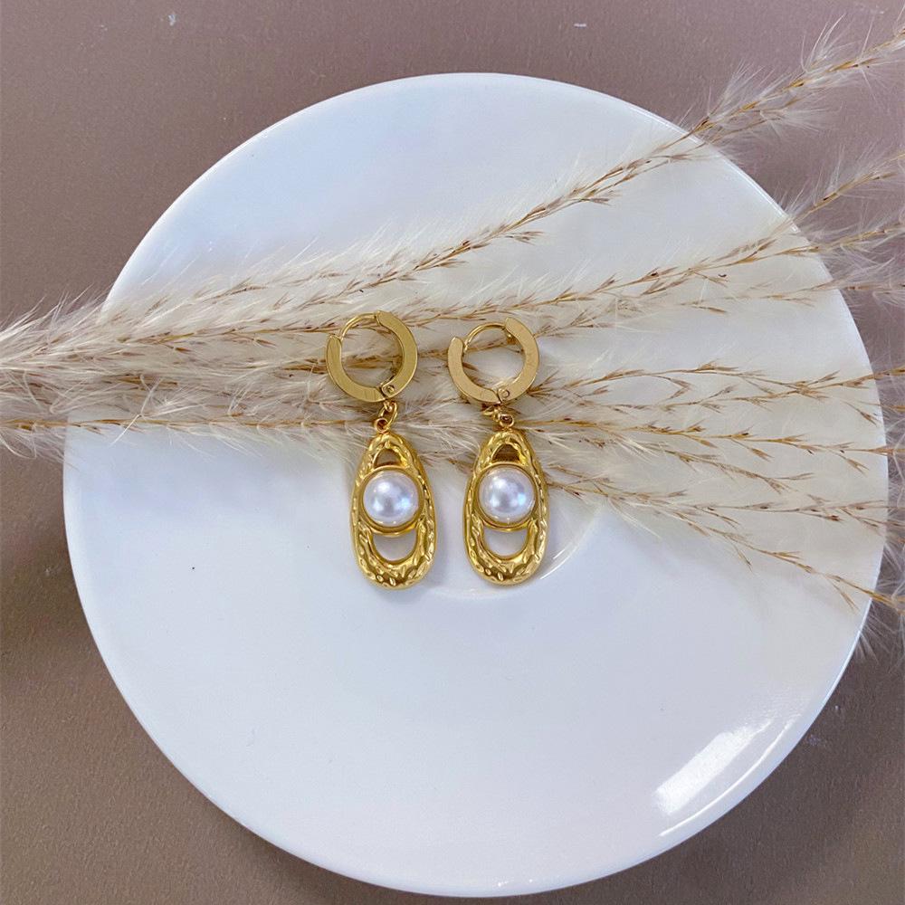 European Baroque Faux Pearl Teardrop Hoop Earrings - Unique Geometric Design