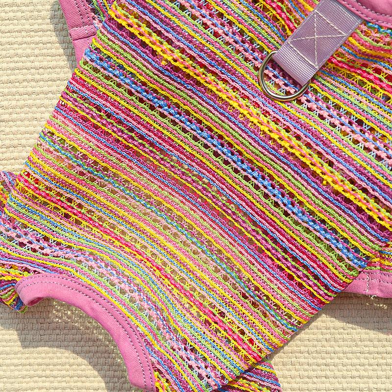 Breathable Hollow-Out 4-Legged Dog Jumpsuit for Small Dogs - Colorful Striped Puppy Clothing (2 Colors)
