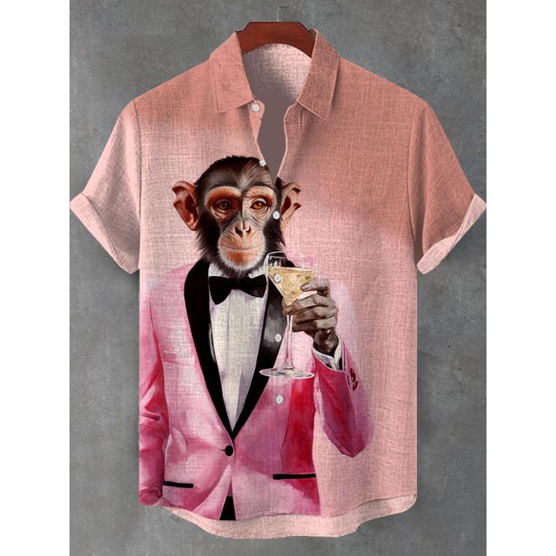 

Пляжные рубашки с забавной обезьянкой и 3D-принтом, повседневная гавайская пляжная рубашка в стиле хип-хоп для мужчин с коротким рукавом, милые женские блузки с изображением животных, топы на пуговицах 2XL