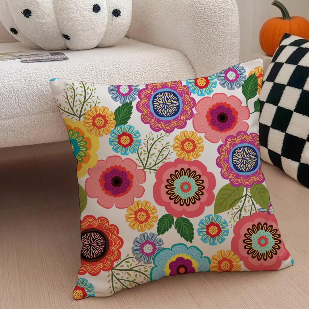Spring and Summer Floral Cushion Cover Throw Pillow Cover Hidden Button Durable Polyester Chair Cushion