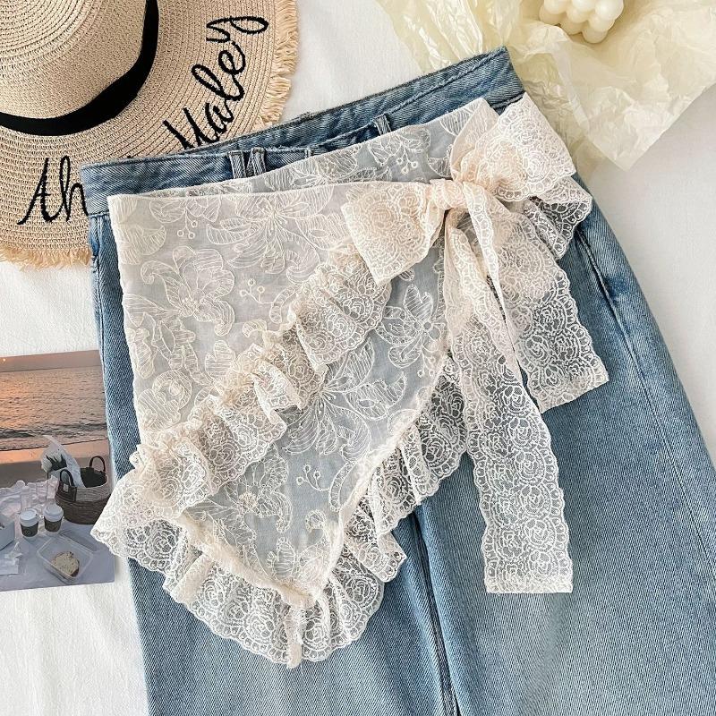 Women Sweet Lace Triangular Scarf Summer Decorative Versatile Waist Scarf