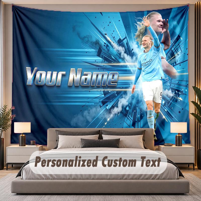 Benutzerdefinierte Namens-Text-Wandteppich Erling Haaland Personalisierter Polyester-Wandteppich für Schlafzimmer und Zimmer