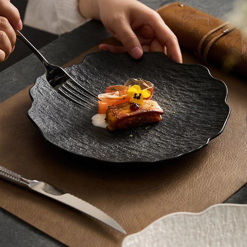 Flacher Teller in Steinmusterform Gemüseteller Haushalt Keramik Speiseteller Premium-Feeling Salatteller Kreatives Geschirr