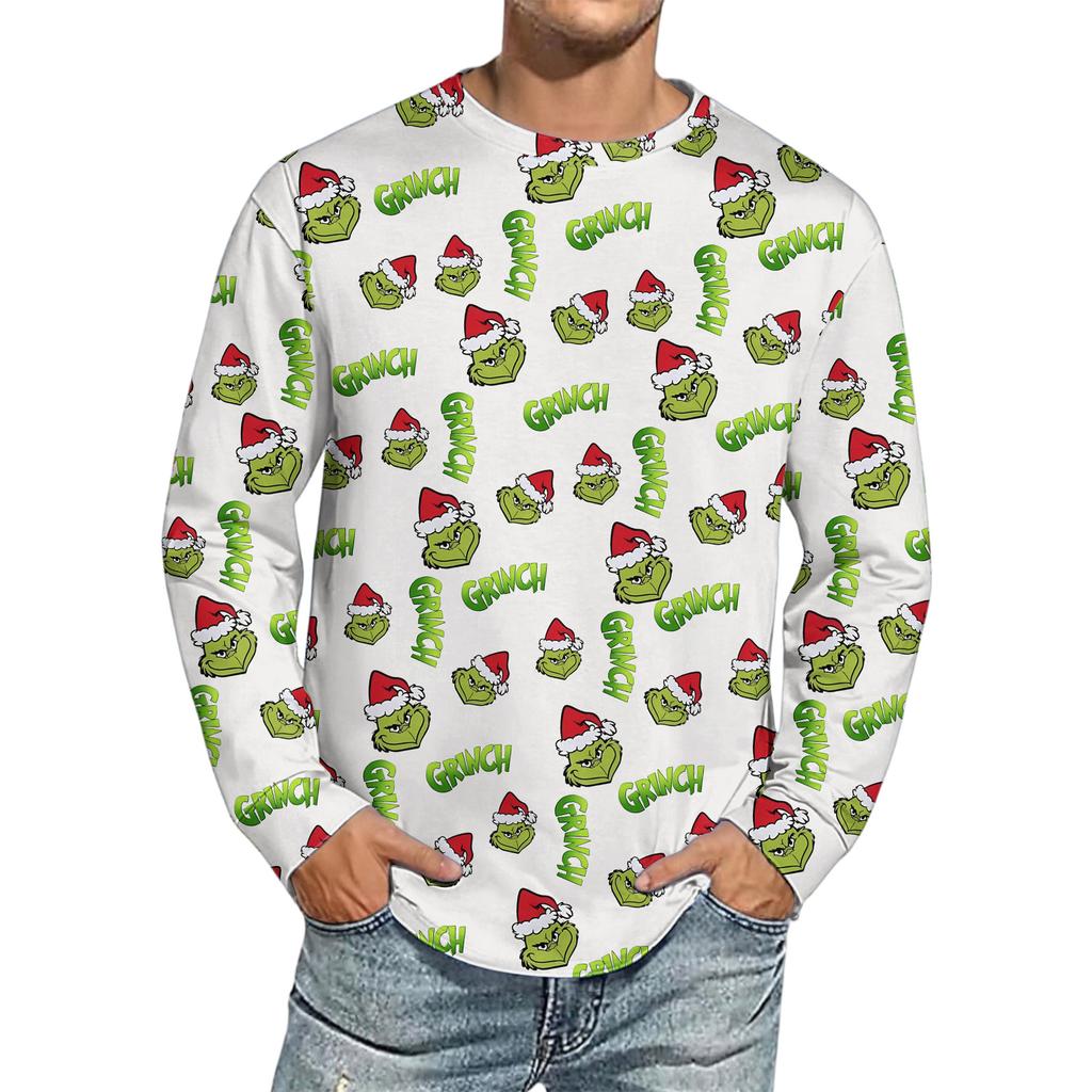 Men's Christmas Printed Imitation Cotton Long-sleeved Shirt
