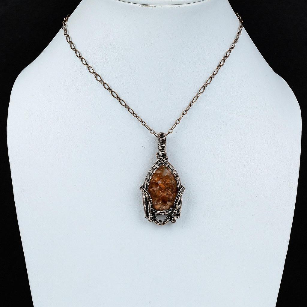 Sunstone Gemstone Copper Pendant Copper Wire Wrapped Pendant Handmade Boho Hippie Pendant Anniversary Gift Wire Wrapping Sunstone Jewelry