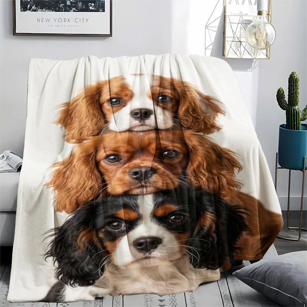 1Pc Three Puppies Print Flannel Blanket, High quality Comfortable for All Seasons, Home Decor, Warmth and Comfort, Perfect for Christmas Gifts W139
