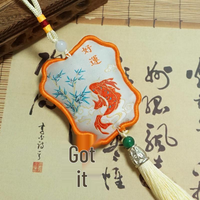 New Style Ancient Embroidery Scented Sachet with Tassels - Peace & Fortune Pendant