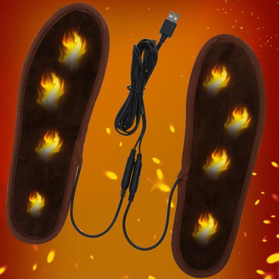 Unisex USB Elektrisk Drivna Plysch Värmande Uppvärmda Inläggssulor Fot Skor Värmare Kuddar