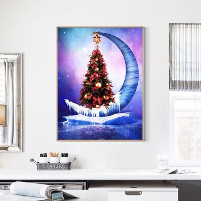 Diamond Painting Christmas Tree Moon Full Round Diamond Výšivka Krajina Obrázky kamínků