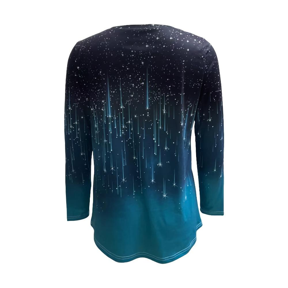 Spring and Autumn Round Neck 3D Starry Sky Printed Top Fashionable Casual Long Sleeved Women's T-shirts