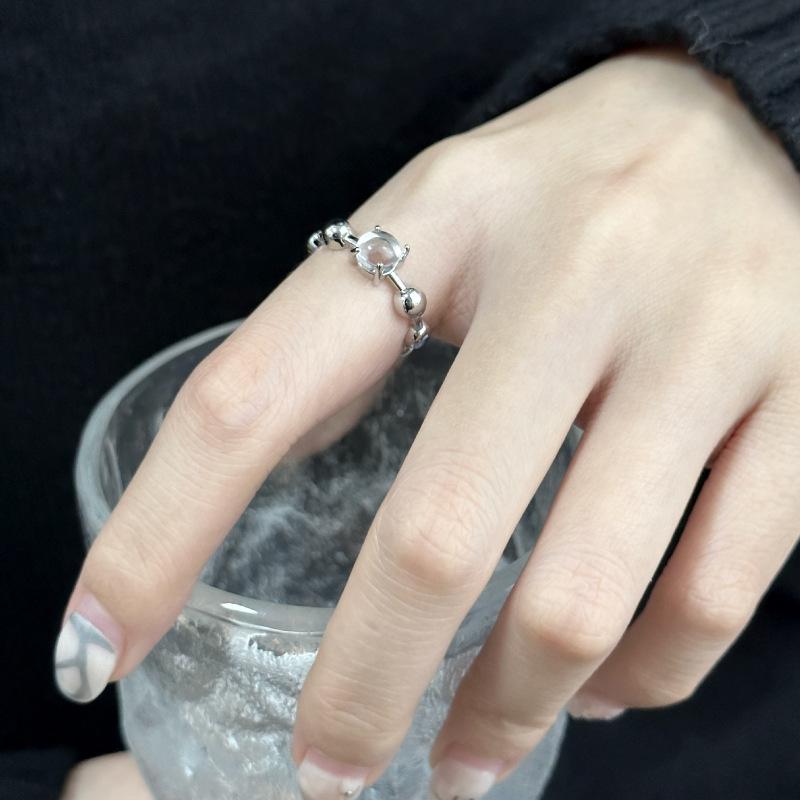 Glass Bead Ring Cold Wind Niche Design Female Personality Opening Adjustable High-End Ring Hand Jewelry