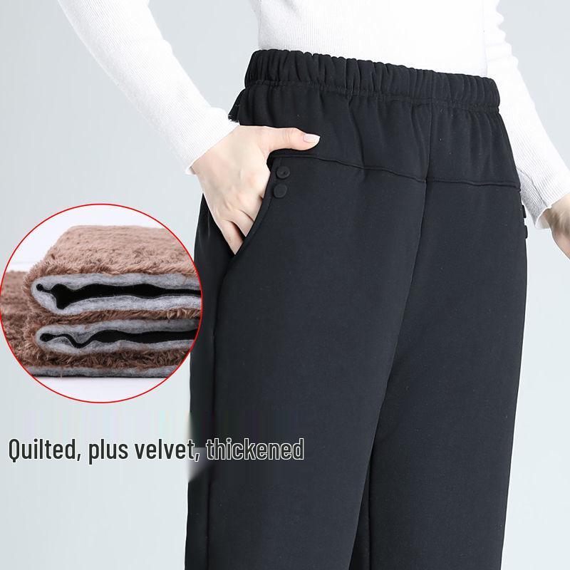 Mom's Quilted Fleece-Lined High-Waisted Winter Pants