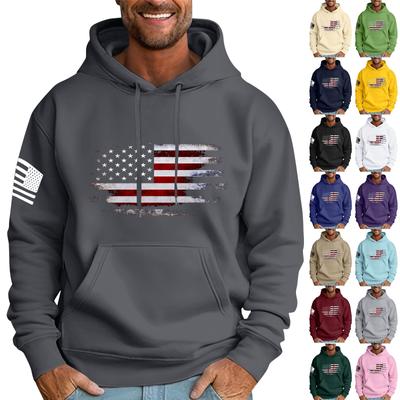 Men's Loose Flag Printed Hooded Sweatshirt Men's Casual Fashion Sports Sweatshirt