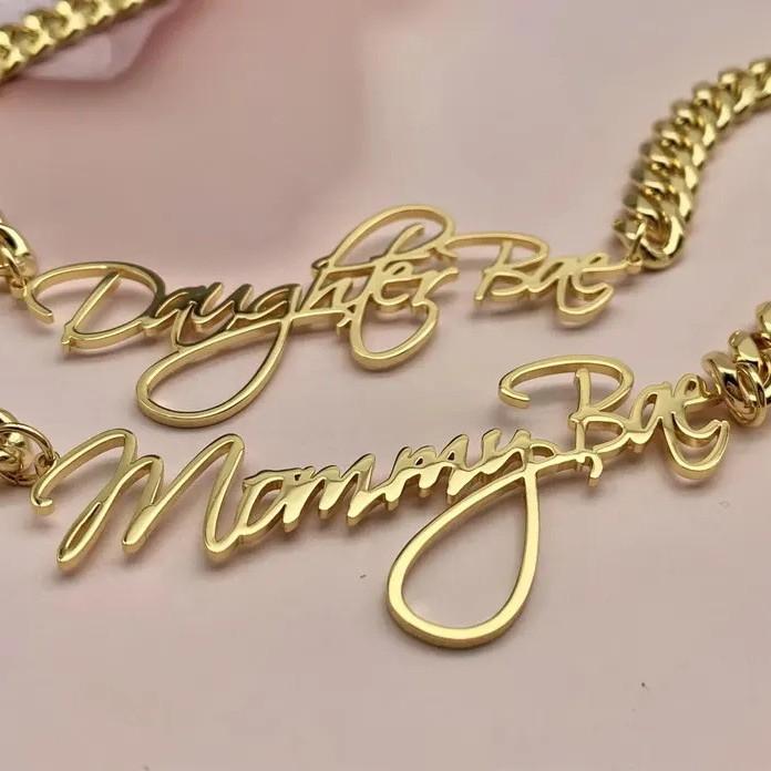 Gold Silver Rose Gold Plating 8 mm Cuban Link Stainless Steel Multiple Initial Alphabet Letter Names Necklace