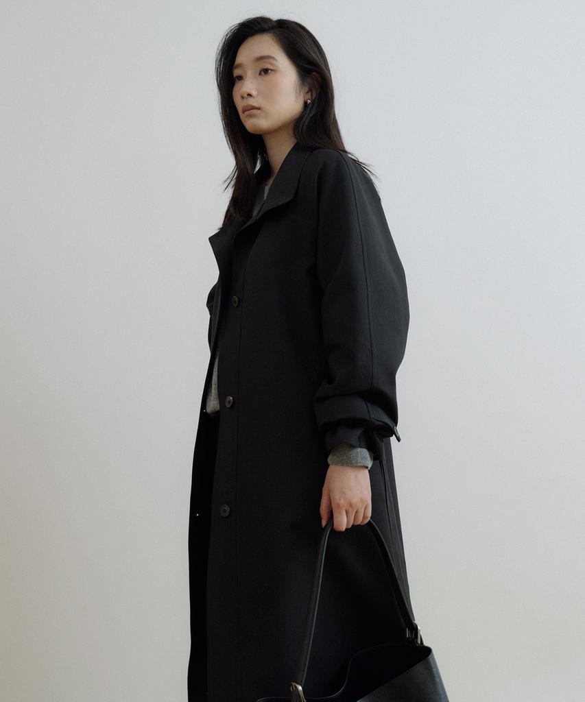 LINGSEOUL High Neck Trench Coat-Black