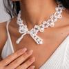 Imitation Pearl Clavicle Chain Women Bead Collarbone Chain Fashion Bow Necklace  Girls