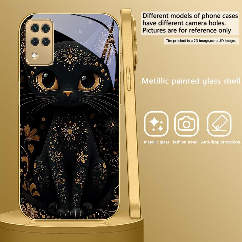 Fantastic Black Cat For Samsung A 01 52S A04 A05S A10 A12 A13 22 23 24 36 42 M02 Note 10 20Ultra 8 9 Golden glass phone case