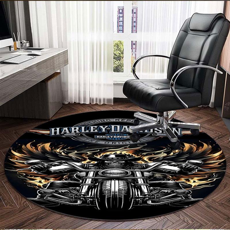 Harley Davidson Print Round Rug, Washable Floor Carpet, For Entryway Dorm Laundry Room Office Study, Home Decor Birthday Christmas Gift