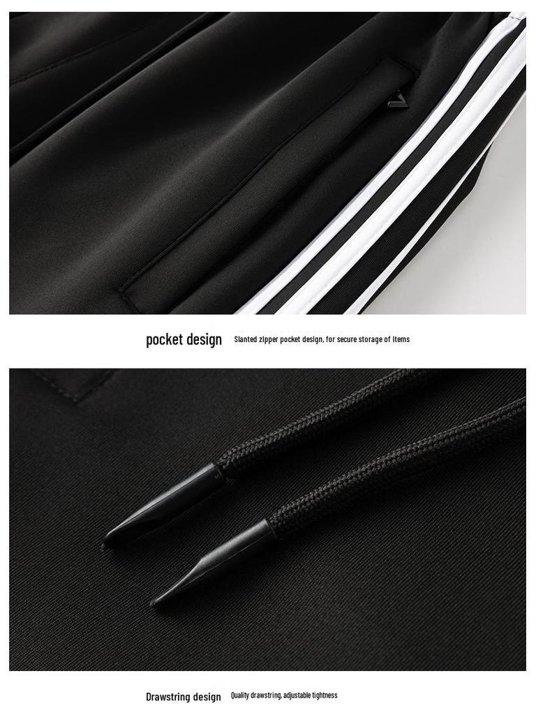 Unisex S-6X Three Stripe Casual Sportswear: Loose Jacket & Long Pants Two-Piece Set