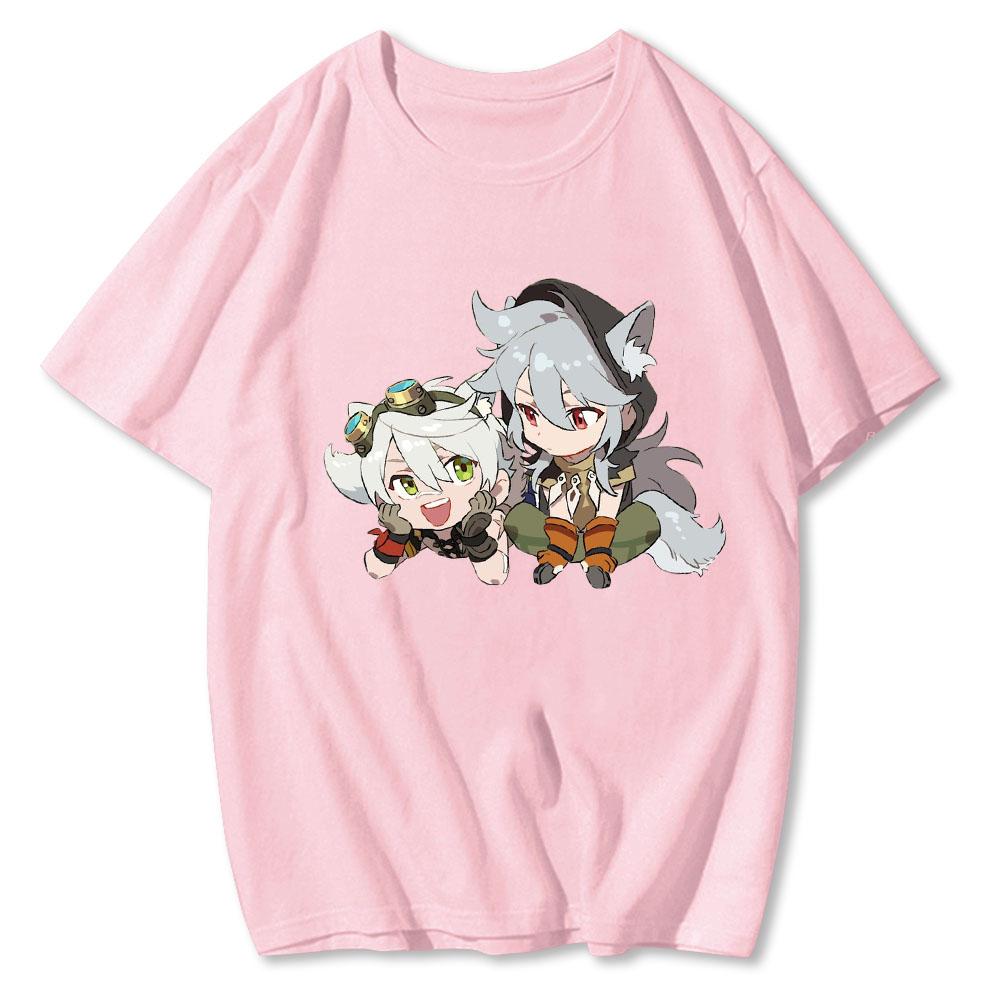 Bennett and Razor Genshin Impact Oversized T Shirt Short Sleeve Cartoon Print Summer Tops100%Cotton New Arrival Women Tees Loose