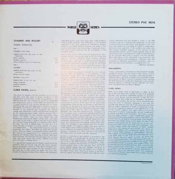 

LP Record CLARA HASKIL SCHUBERT MOZART Piano Sonatas PHC9076 Philips US Classical Used