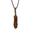 Hand-Woven Double-Pointed Hexagonal Prism Crystal Rough Stone Natural Stone Brown Mesh Pocket Necklace N712