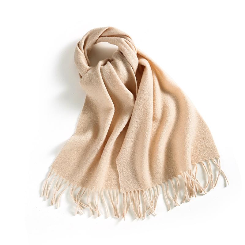 Winter Solid Color Wool Scarf for Women New Versatile Tassel Fashion Warm Neck Scarf Comfortable Real Wool Scarf