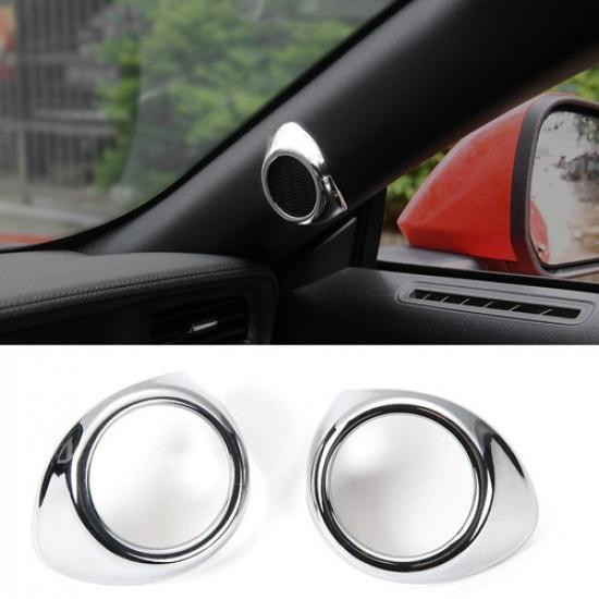 2x Interior A-pillar Speaker Decor Ring Cover Trim for Ford Mustang 2015+ Chrome
