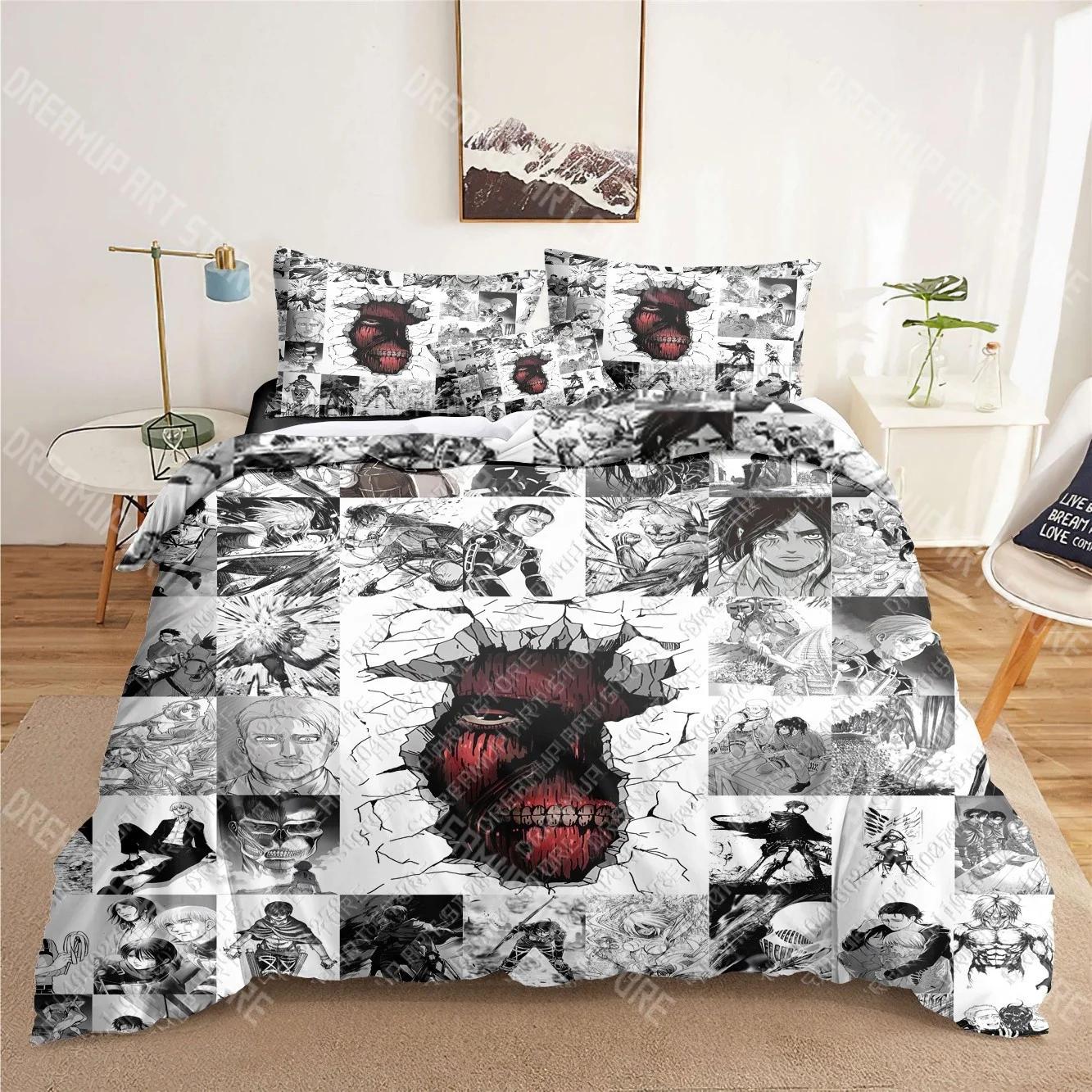 Attack on Titan anime 3D Beddengoed Sets print dekbedovertrek Volwassenen_ kinderbed dekbed verjaardagscadeau dropshipping EU Single 90x200cm