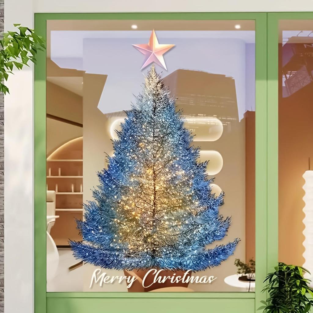 Christmas Decorative Glass Sticker Holiday Party Atmosphere Scene Layout Star Christmas Tree Window Sticker Electrostatic Window