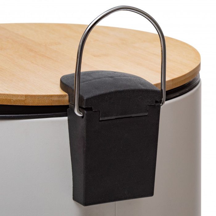 Poubelle "Bam Modern" 30 litres Couvercle Bambou Atmosphéra - Blanc