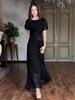 European & American 2025 Spring Elegant Luxurious Short Sleeve Waist-cinching Long Dress