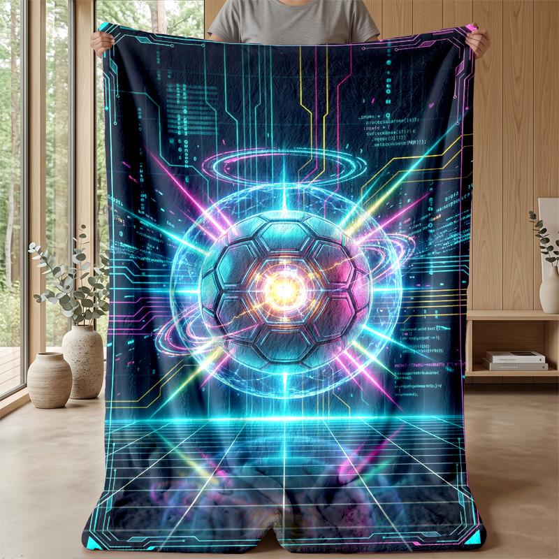 Futuristic Soccer Ball Design 3 Theme Blanket Lightweight Warm Flannel Blanket Decorative Throw Blanket for Home Decoration