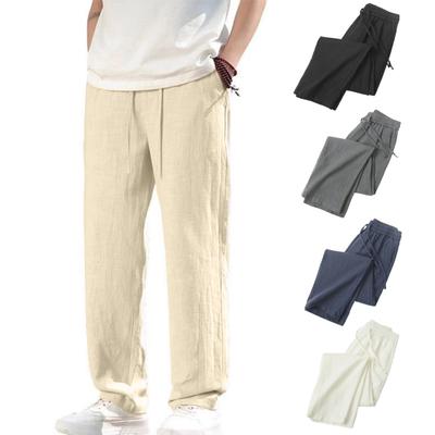 Men Long Pants Adjustable Drawstring Elastic Waist Casual Trousers with Pockets Solid Color Versatile Casual Wear
